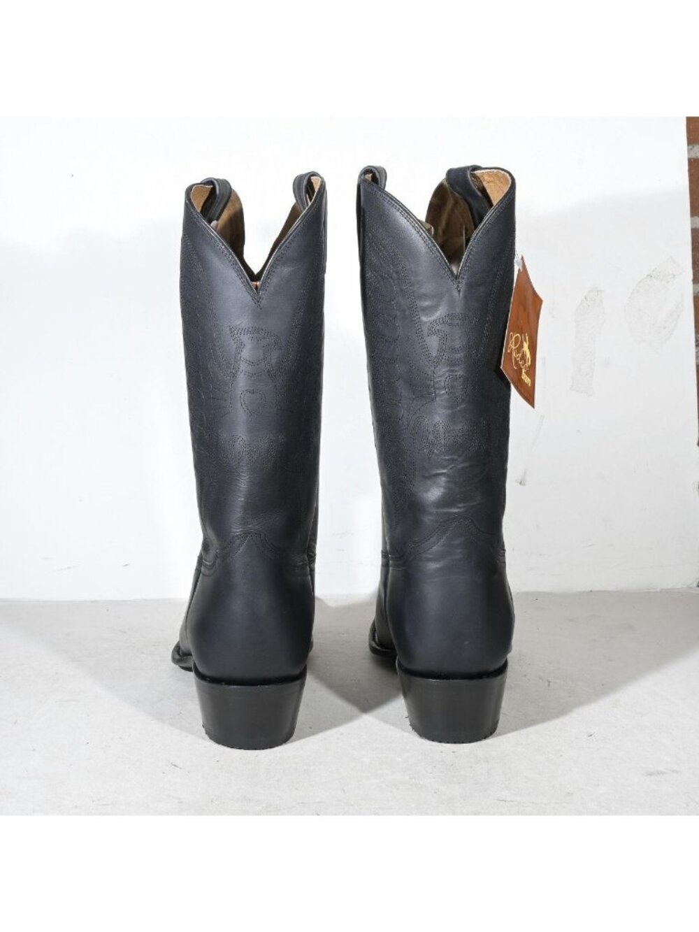 Vintage Black Leather Western Cowboy Boots Deadstock Matte Finish Men's Size 10 - Picture 4 of 6